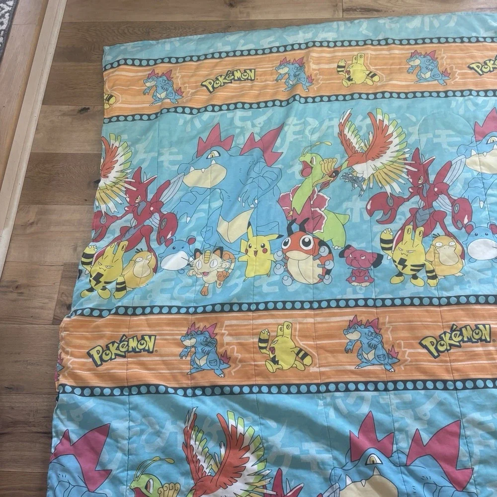 Vintage 1998 Pokemon Bed Comforter Blanket Nintendo Rare Video Game 86x58 RARE